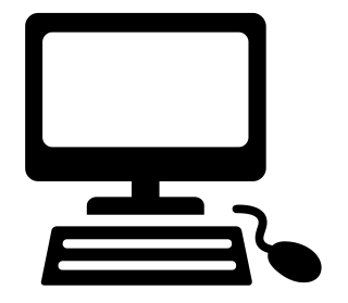 computer icon png cutout,  black and white computer with mouse and keyboard